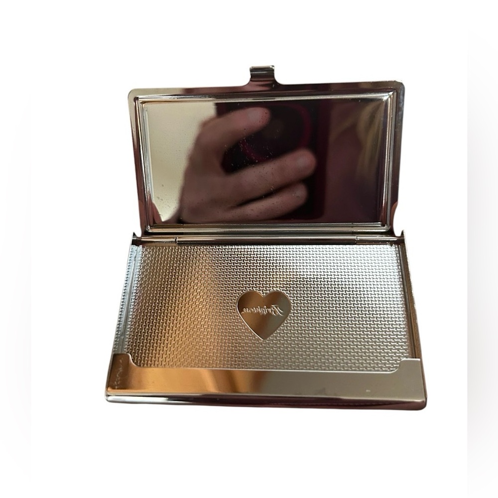 Brighton Tapestry Card Case Elegant Silver and Pearl Top With Mirrored inside - Picture 2 of 6